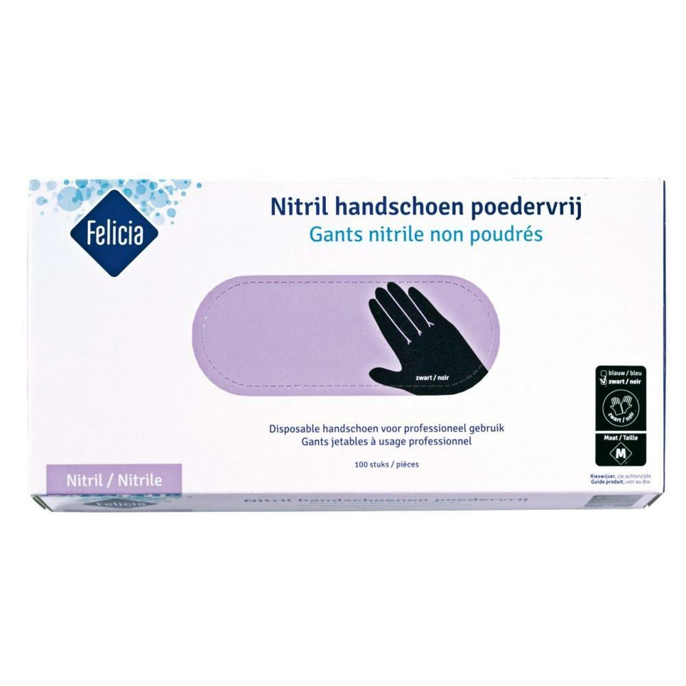 Handschoenen nitril zwart Cat 1 maat M doos 100 stuks