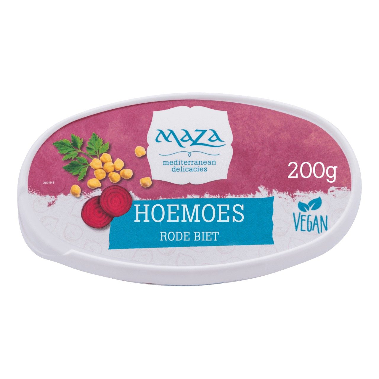 Maza hoemoes (hummus) rode biet bakje 200 gram
