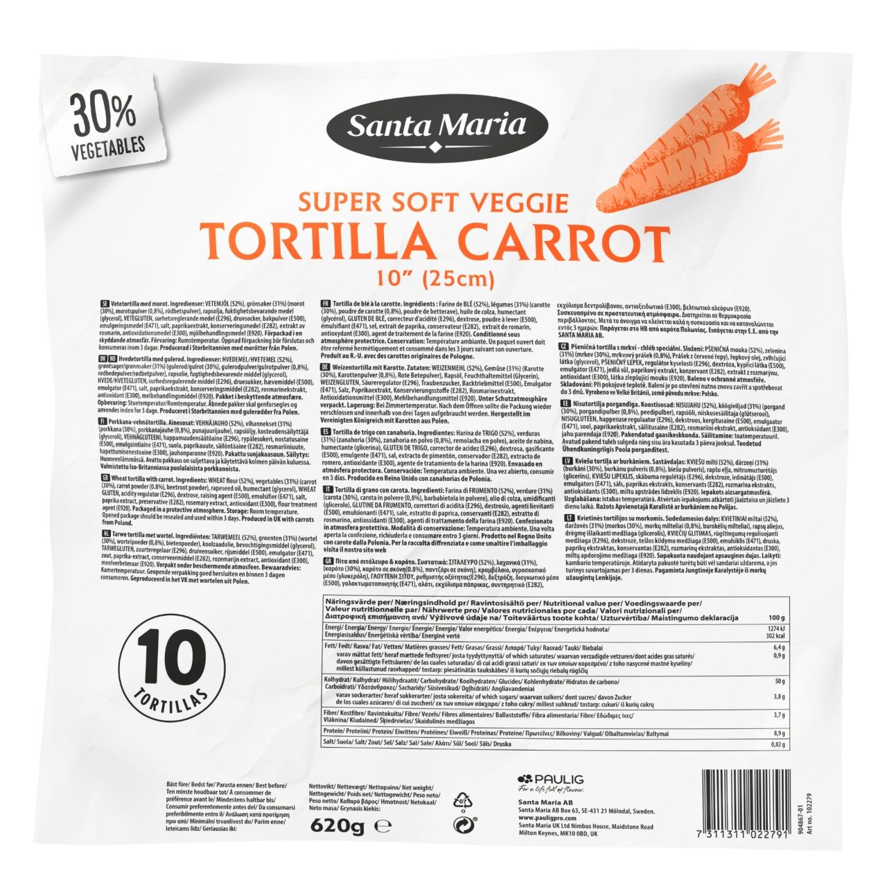 Santa maria wraps wortel 25 cm 10 stuks