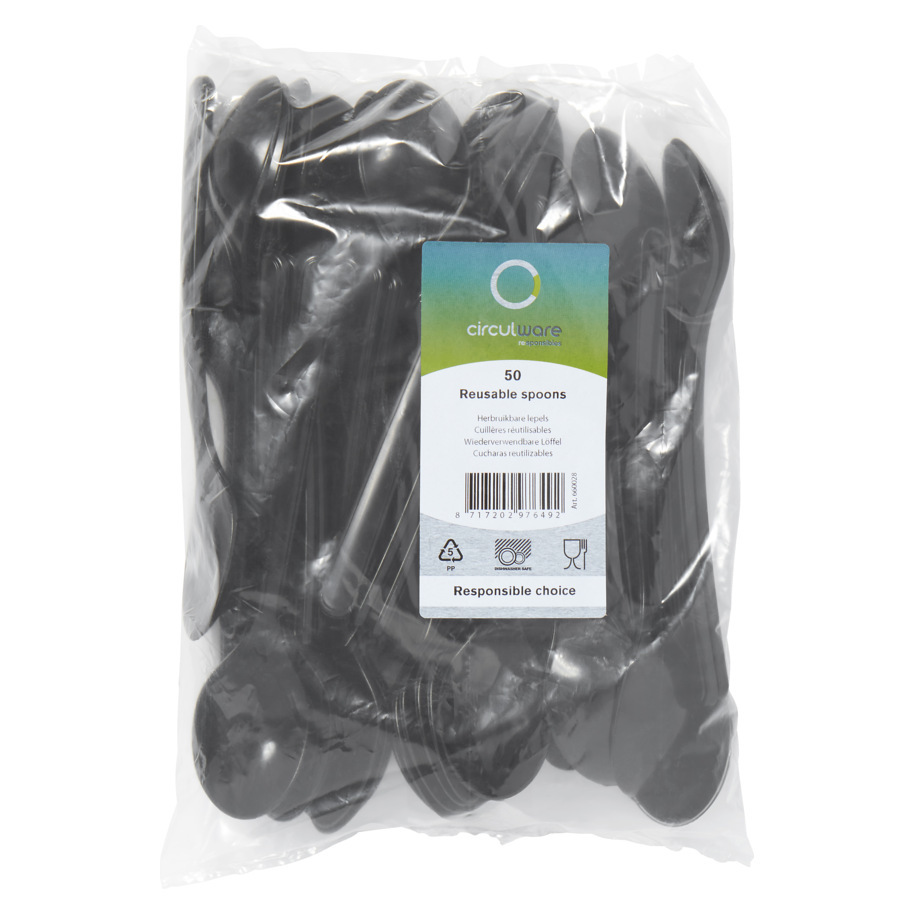 Lepel zwart reusable 18,5 cm 50 stuks