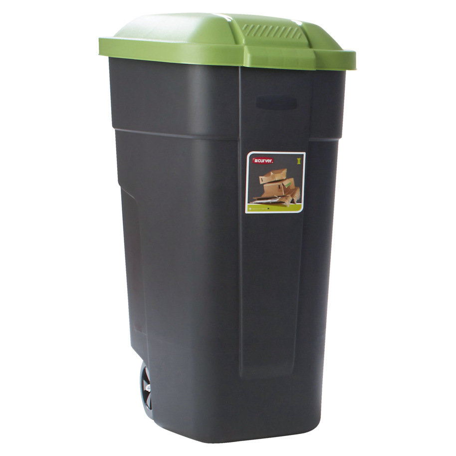 Afvalbak verrijdbaar zwart/groen 110 liter