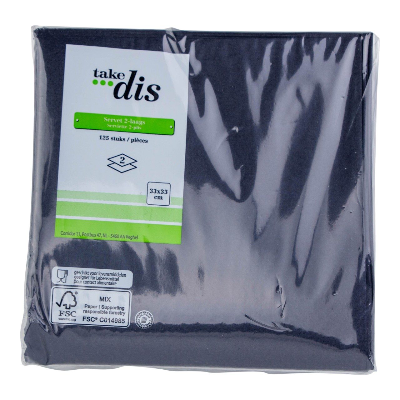Take Dis servetten 2 laags zwart 33 x 33 cm pak 125 stuks