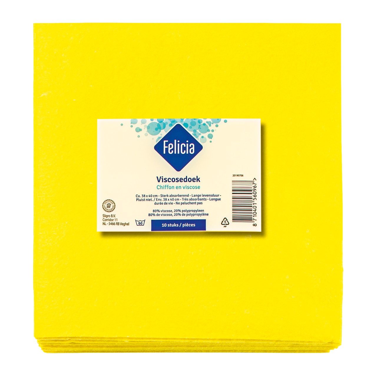 Felicia viscose doekjes geel 38 x 40 cm pak a 10 stuks