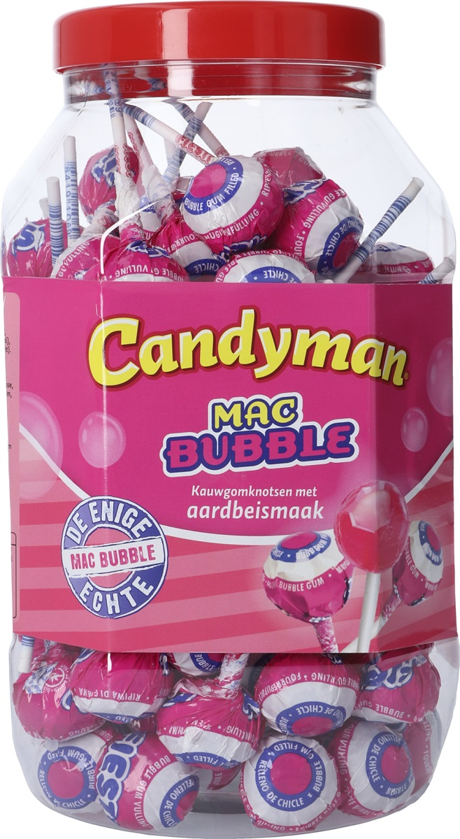 Candyman bubble aardbei lolly 100 stuks