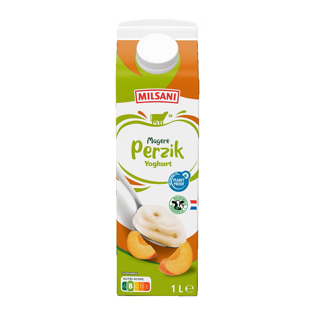 Milsani magere perzikyoghurt pak 1 ltr