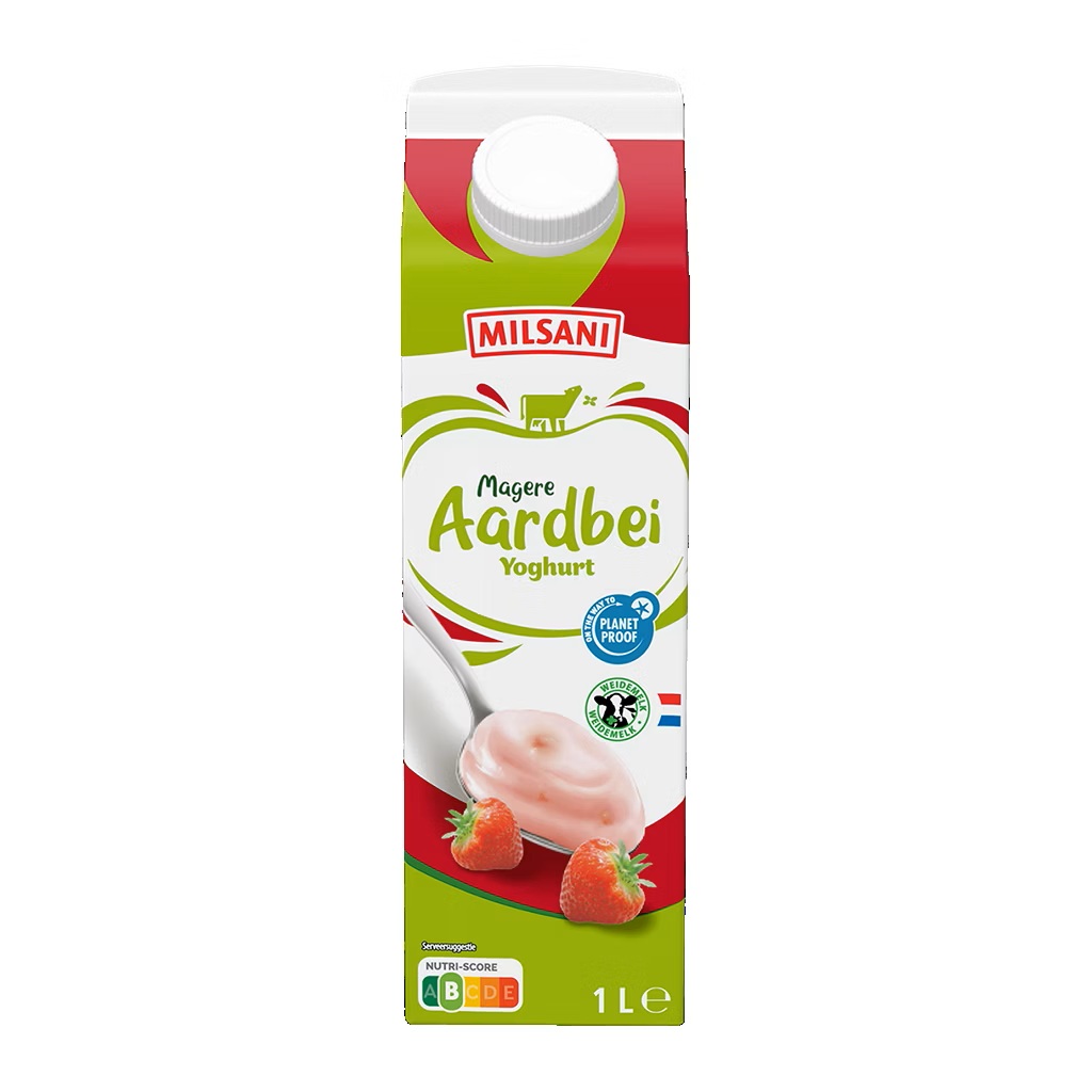 Milsani magere aarbeienyoghurt pak 1 ltr
