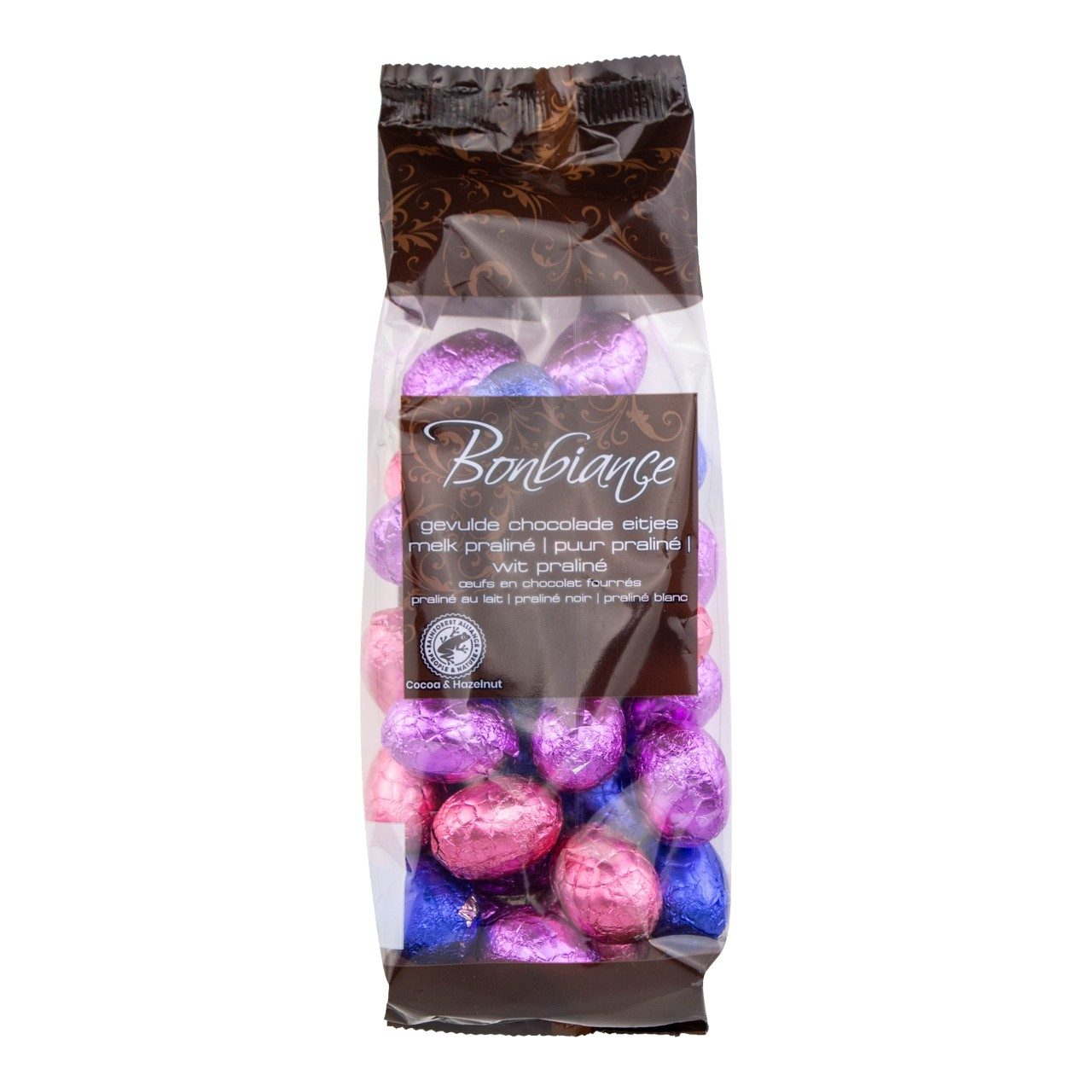Bonbiance Chocolade praline eitjes melk/puur/wit 200 gram