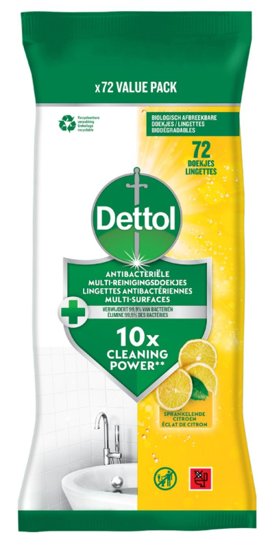 Dettol reinigingsdoekjes antibacterieël citrus 72 stuks