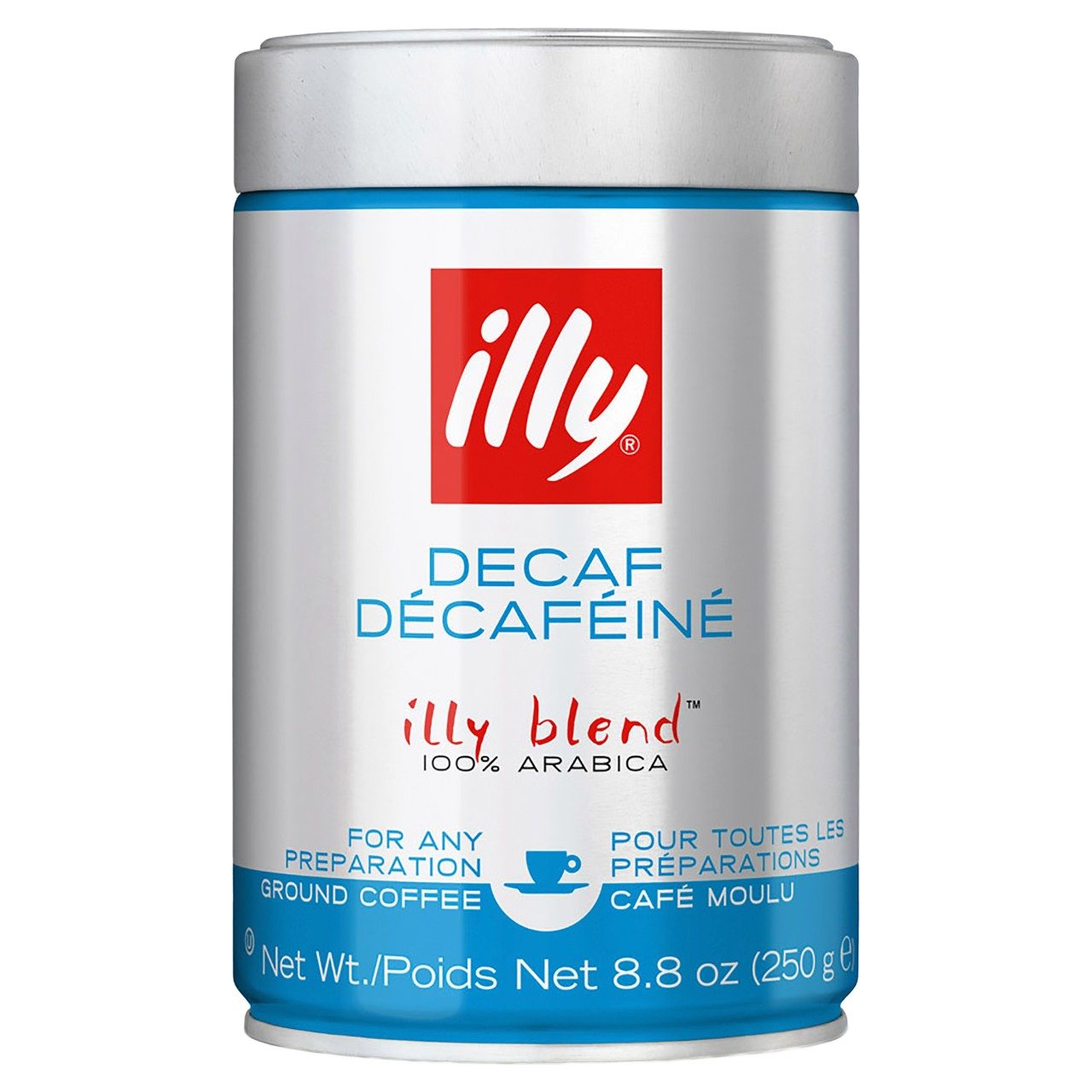 Illy gemalen koffie decafe blik 250 gram