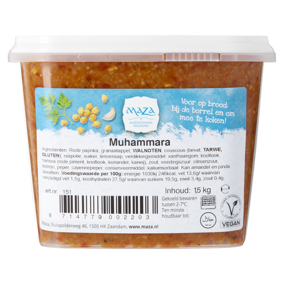 Maza hoemoes (hummus) Muhammara bak 1.5 kilo